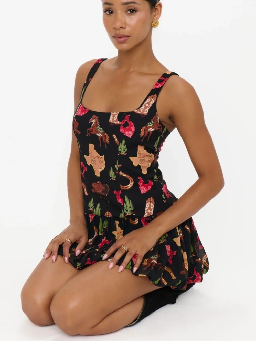 Show Me Your MuMu Marlo Mini Dress In Texas Hold Em Multi-Color Motifs
